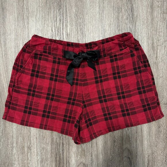 SOMA Red Black Plaid Pajama Shorts with Pockets Tie Waist Womens Size Large - Picture 1 of 9